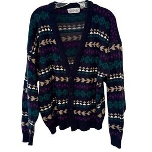 Sweater Graphix Women's Vintage Geometric Print Grandpa Cardigan in Size L